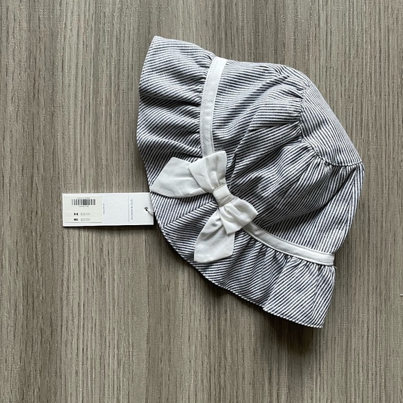 NWT Janie & Jack Striped Bow Bucket Hat & NWOT Eyelet Ruffle Bonnet Pink 12-18M - Picture 5 of 9